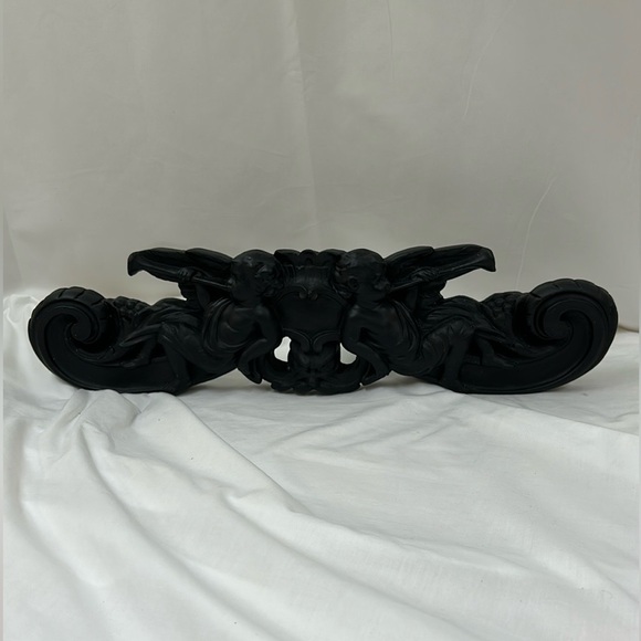 Vintage Plaster Black Decorative Cherubs Angels with Gargoyle Wall Hanging - Picture 3 of 13